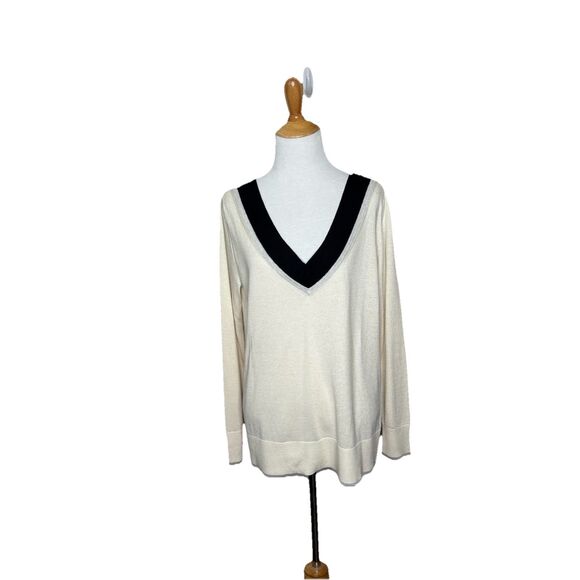Banana Republic Silk Cashmere V-neck Sweater Cream Beige Women’s Medium Blouse - Picture 1 of 7